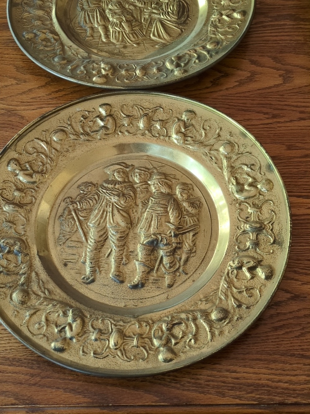 2 Vintage decorative Embossed Brass Plates MCM